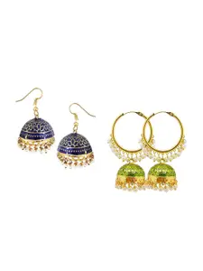 FEMMIBELLA Set Of 2 Gold Plated Circular Jhumkas Earrings