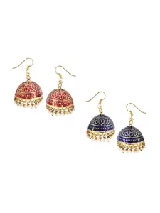 FEMMIBELLA Set Of 2 Gold Plated Dome Shaped Jhumkas Earrings