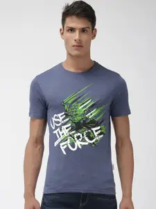Celio Star Wars Men Blue & Green Printed Round Neck T-shirt