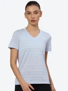 ASICS Women Striped V-Neck T-shirt