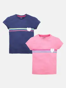 mackly Girls Pack Of 2 Striped Cotton T-shirt