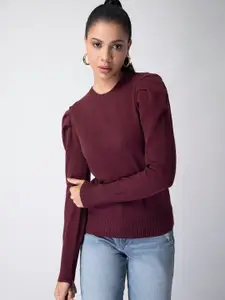 FabAlley Puff Sleeves Cotton Pullover