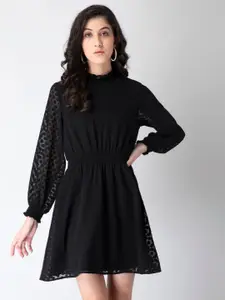 FabAlley Cuffed Sleeve Georgette Fit & Flare Dress