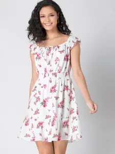 FabAlley Floral Printed Smocked Fit & Flare Dress