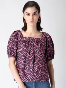 FabAlley Floral Printed Square Neck Puff Sleeves Top