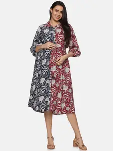 CHARISMOMIC Ethnic Motifs Print Maternity Fit & Flare Midi Dress