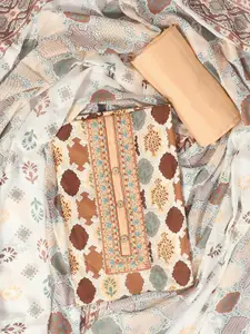 SALWAR STUDIO Ethnic Motif Printed Pure Cotton Gotta Patti Unstitched Dress Material