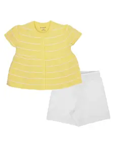 My Milestones Infant Girls Striped Pure Cotton Round Neck Top with Shorts Clothing Set