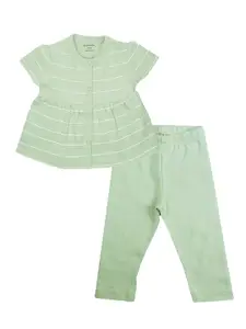 My Milestones Infant Girls Striped Pure Cotton Top with Leggings Clothing Set