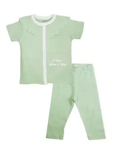My Milestones Infant Girls Pure Cotton Round Neck Top with Leggings Clothing Set