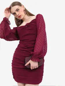 KETCH Self Design Sweetheart Neck Ruched Sheath Mini Dress