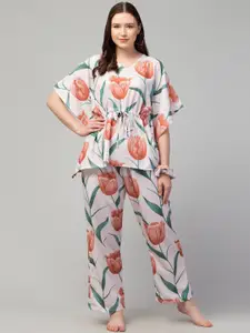 FFLIRTYGO Floral Printed Kaftan Night Suit