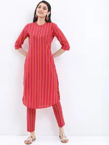 Vishudh Striped Mandarin Collar Cotton Kurta