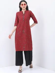 Vishudh Mandarin Collar Floral Printed Straight Kurta