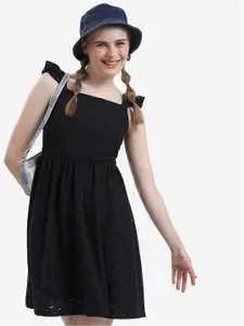 KETCH Shoulder Straps Smocked Schiffly Tie Up A-Line Dress