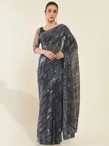 Soch Charcoal Embellished Sequinned Saree