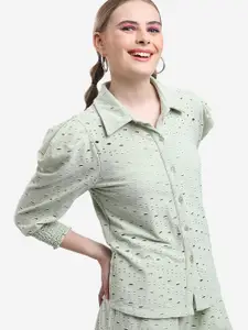KETCH Self Design Puff Sleeves Shirt Style Top