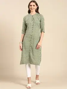 SHOWOFF Mandarin Collar Floral Printed Straight Kurta