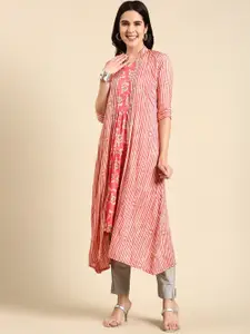 SHOWOFF Floral Batik Printed Layered A-Line Kurta