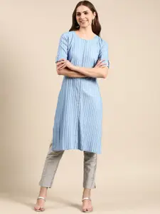 SHOWOFF Striped Roll-Up Sleeves Straight Kurta