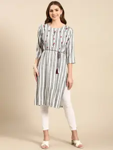 SHOWOFF Striped Thread Work Straight Kurta