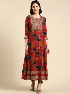 SHOWOFF Ethnic Motifs Printed Beads & Stones A-Line Kurta