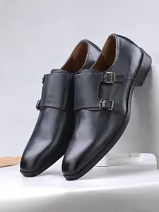 San Frissco Men Leather Square Toe Formal Monk Shoes