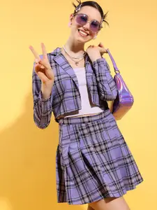 Tokyo Talkies Checked Blazer With Pleated Skirt