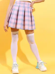 Tokyo Talkies Checked Mini Gathered Or Pleated Flared Skirt