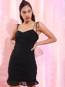 Tokyo Talkies Shoulder Straps Ruched Bodycon Mini Dress