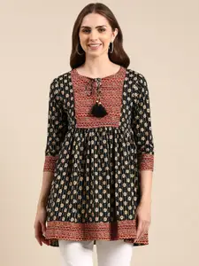 SHOWOFF Ethnic Motifs Printed Tie Up Neck A-Line Kurti