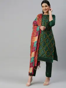 KALINI Embroidered Mirror Work Pure Cotton Unstitched Dress Material