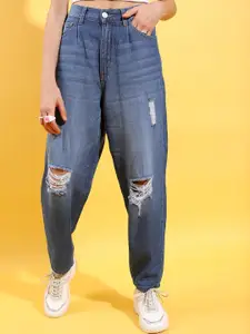 Tokyo Talkies Women Tapered Fit High Rise Mildly Distressed Stretchable Jeans