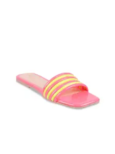 Metro Women Striped Open Toe Flats