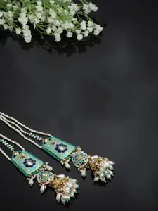 DUGRISTYLE Gold-Plated Dome Shaped Kundan & American Diamonds Drop Earrings