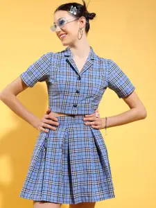 Tokyo Talkies Checked Crop Shirt & Mini Skirt