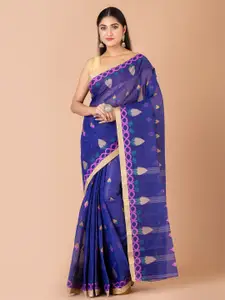 Laa Calcutta Ethnic Motif Pure Cotton Taant Zari Saree