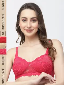 Docare Pack of 3 Floral Lace Non Padded Cotton T-Shirt Bra