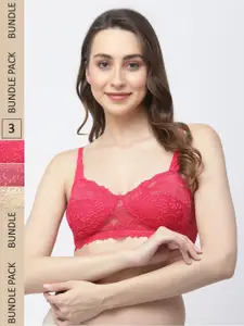 Docare Pack Of 3 Floral Non Padded Non-Wired Cotton Bralette Bra