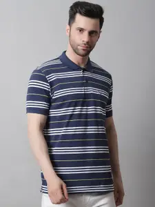 VENITIAN Striped Polo Collar Cotton T-shirt
