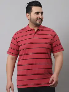 VENITIAN Plus Size Striped Polo Collar Cotton T-shirt
