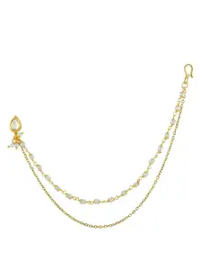 AccessHer Gold-Plated Kundan Studded & Beaded Chained Nose Ring