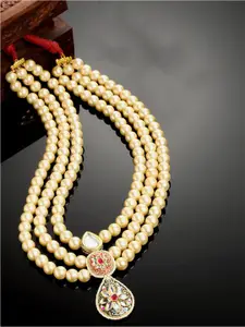 DUGRISTYLE Gold-Plated Kundan & Pearls Necklace