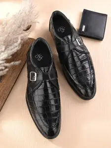 House of Pataudi Men Textured Formal Monk Shoes