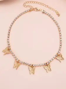 OOMPH Gold-Plated Stone-Studded Butterfly Designed Anklet