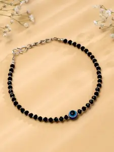 OOMPH Silver Plated Beaded Evil Eye Charm Anklet