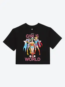 YK Justice League Girls Graphic Printed Pure Cotton T-shirt