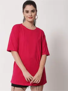 Funday Fashion Drop-Shoulder Sleeves Longline Loose Cotton T-shirt