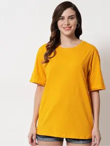 Funday Fashion Drop-Shoulder Sleeve Oversized Longline Cotton T-shirt