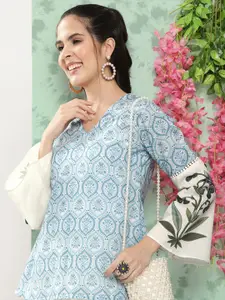 Bhama Couture Floral Print Bell Sleeve Cotton Top